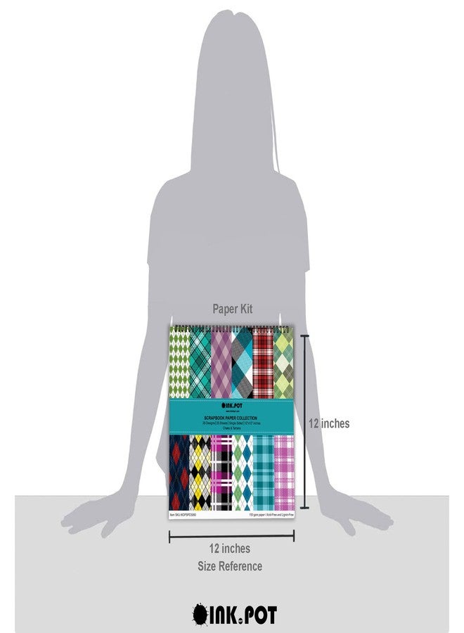 Inkdotpot مجموعة ورق قصاصات Inkdotpot، 25 ورقة بنقشة مربعات وتارتان، مقاس 12 بوصة × 12 بوصة، ورق قصاصات أحادي الجانب - ورق مقوى ملون، لوازم صناعة البطاقات والخلفيات الزخرفية - ورق للمذكرات والحرف اليدوية - Image 4